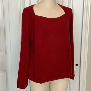 J Jill Square Neck XL Long Sleeve Red Sweater Cotton Wool Fine Ribbed Drop